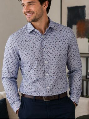 Tallia Floral Grid Button Up Dress Shirt 16.5 36/37 Cotton